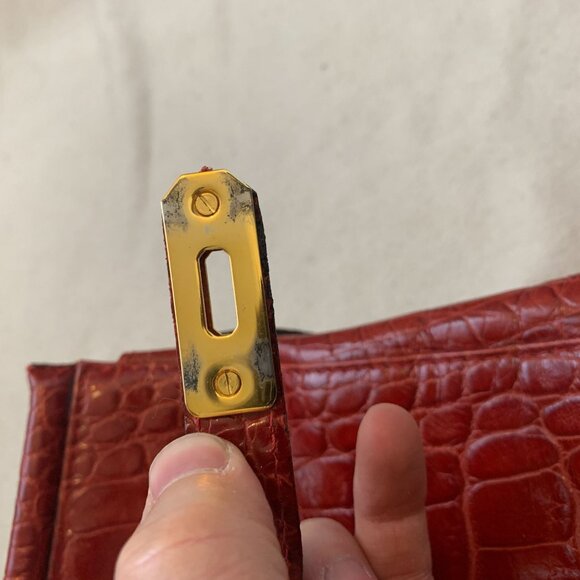 Designer Large Slate Red Crocodile Satchel Bag Made in Italy - Picture 14 of 16